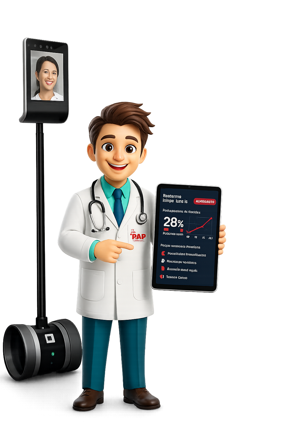 PAP physician with real-time analytics tablet and telepresence robot